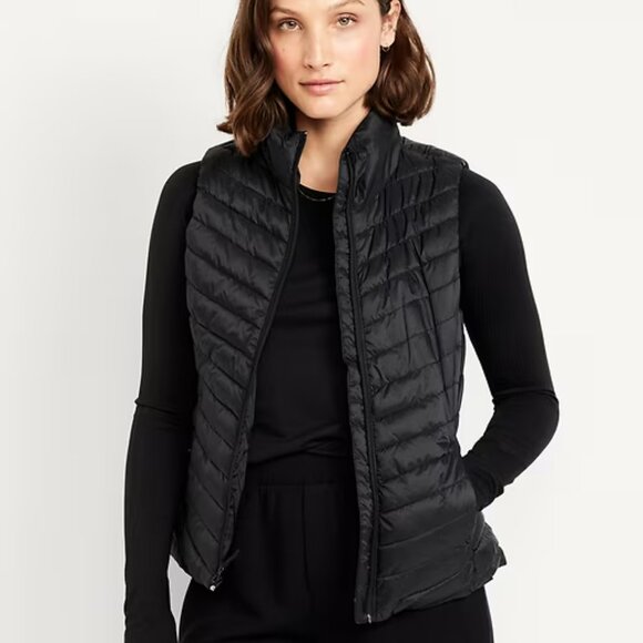 OLD NAVY Water-Resistant Packable Black Quilted Puffer Vest, Women's Medium Tall - Picture 1 of 10